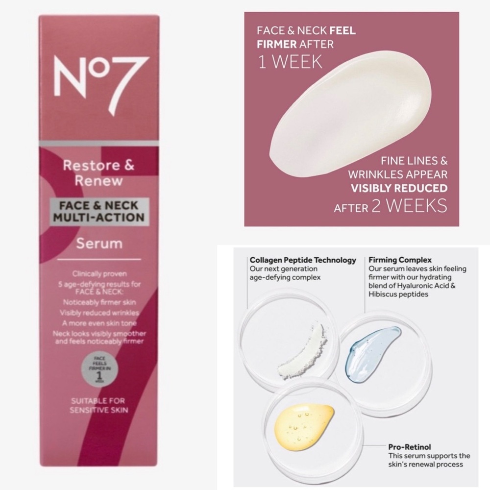 No 7 Restore and Renew face and neck multiaction Serum